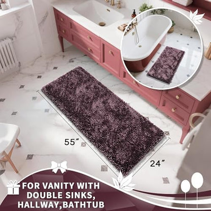 Yimobra Long Bathroom Rugs Runner 55x24 Inch, Extra Thick Soft Absorbent Chenille Bath Mat, Non Slip Machine Washable, Quick Dry Bath Rugs for Bathroom Floor, Tub and Shower, Purple Grey