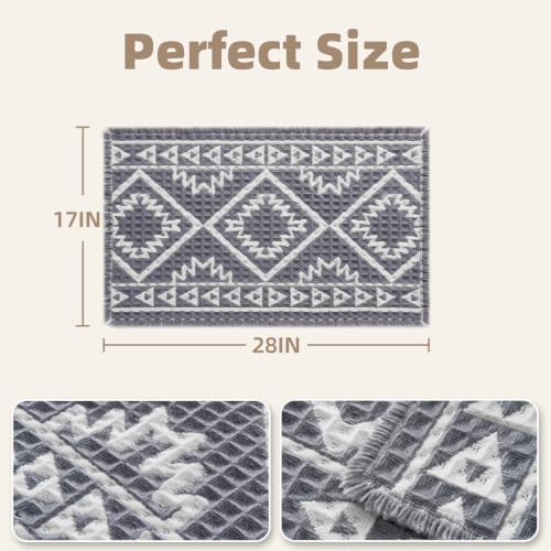 PADOOR Bath Mat-Super Absorbent Bath Mats for Bathroom, Machine Washable Non Slip Bathroom Rug with Tassels, Soft Bathroom Mat for Laundry Room, Bedroom, Grey & Cream 17"x28"