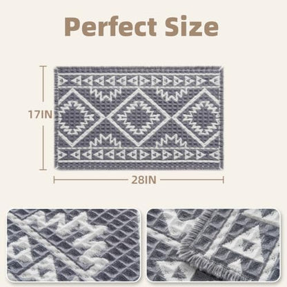 PADOOR Bath Mat-Super Absorbent Bath Mats for Bathroom, Machine Washable Non Slip Bathroom Rug with Tassels, Soft Bathroom Mat for Laundry Room, Bedroom, Grey & Cream 17"x28"