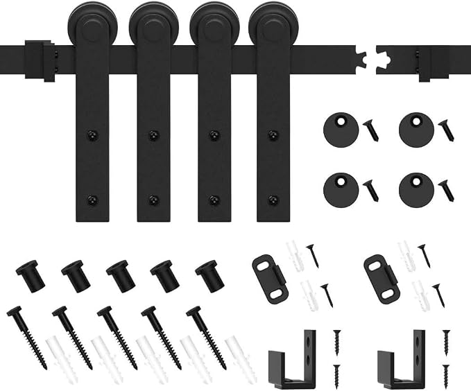 WINSOON 4FT Super Mini Barn Door Hardware Kit, Double Doors, I Shape Hanger | Sliding Small Barn Door Hardware Kit, for Mini/Small Barn Door, TV Stands, Wardrobe Cabinets, DIY
