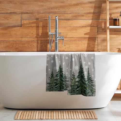 Winter Trees Hand Towels Set of 2, 28x14 Inch Grey Snowflake Brich Tree Soft Comfortable Absorbent Dish Cloths Towel for Kitchen Bathroom Home Xmas Holiday Decor and Gifts