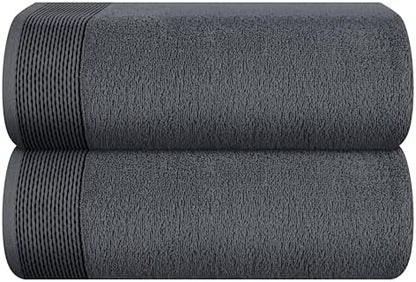 Belizzi Home Cotton 2 Pack Oversized Bath Sheet 35 x 70, Large Bath Sheet, Ultra Absorbent, Compact, Eco-Friendly and 100% Recyclable, Quick Drying and Lightweight Towel - Charcoal Grey