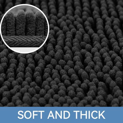 Bcoimo Small Bath Rug Mat,24x17 Chenille Non Slip Black Bathroom Floor Mats