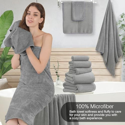 Hailea 18 Piece Family Bath Towel Set Include 6 Bath Towels,6 Hand Towels and 6 Washcloths Soft Bathroom Towel with Hanging Loops,Highly Absorbent Quick Dry Towels Set for Bathroom,Hotel and Spa-Grey