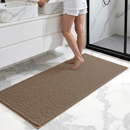 SUBRTEX Bathroom Rugs, 24" x 55" Chenille Bath Rug Soft Short Plush Bath Mat Soft Shower Mat Water Absorbent Shower Mat Quick Dry Machine Washable, Taupe Brown