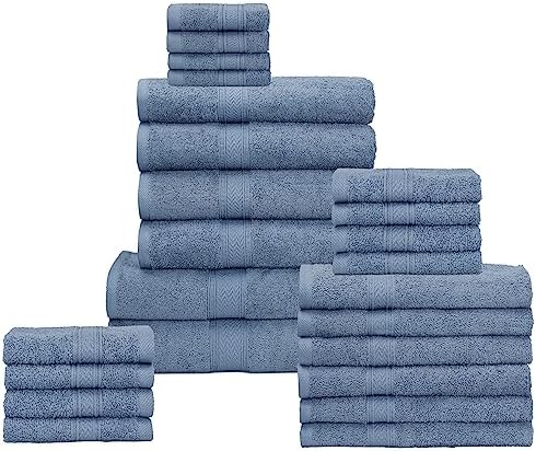 HILLFAIR 100% Cotton 24 Piece Bath Towels Set for Bathroom - Wedgewood Blue