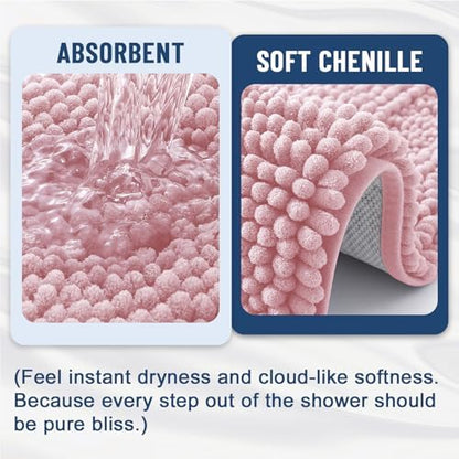 Grandaily Chenille Striped Bathroom Rugs 36x24, Extra Thick and Soft Absorbent Bath Mats, Rubber Backing, Plush Shaggy Shower Carpet, Machine Wash Dry, Bath Rug for Bathroom, Dusty Rose