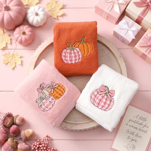 FuWeave 3 Pcs Pink Fall Pumpkin Hand Towels for Bathroom