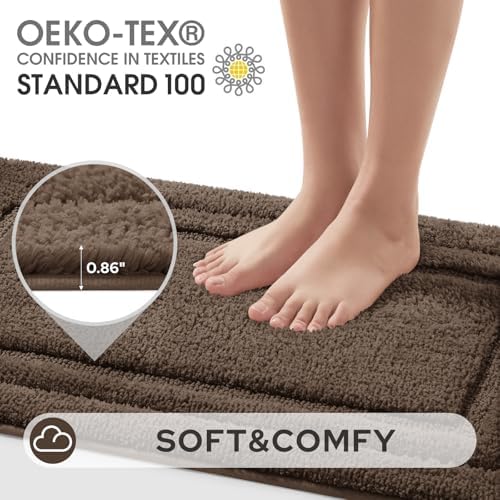 HOMEIDEAS Bathroom Rugs Sets 2 Piece, Soft Extra Long Bath Mat Brown