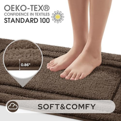 HOMEIDEAS Bathroom Rugs Sets 2 Piece, Soft Extra Long Bath Mat Brown