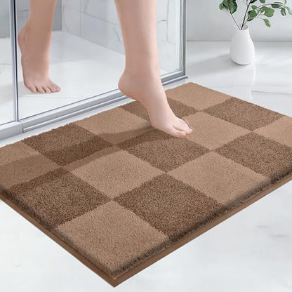 PURRUGS Bathroom Rug Non-Slip Machine Washable 24" x 36", Super Absorbent and Quick-Dry Bath Mat, Extra Soft and Plush Bath Rug for Shower, Bathtub and Sink, Grayish Brown & Coffee