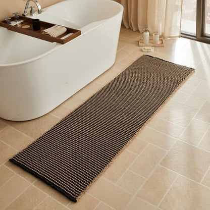 Triohero Waffle Runner Rug Bathroom, Long Boho Bath Mat 24x72 Black & Khaki