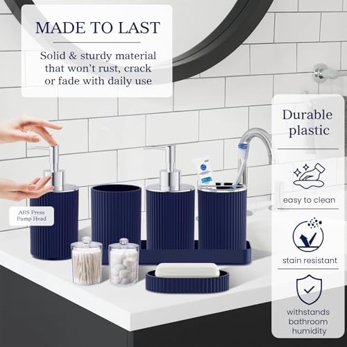 Navy Blue Bathroom Accessories Set, 10PC Bathroom Set