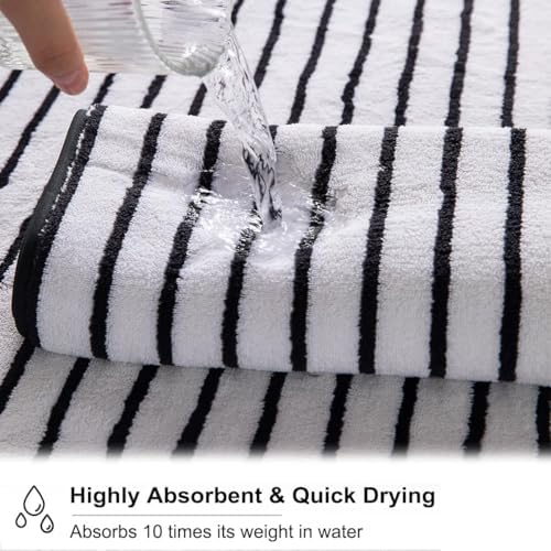 4 Pcs Black White Cabana Stripe Large Bath Towels Oversized Bath Sheet Super Soft Breathable Jumbo Bathroom Towels Highly Absorbent Shower Towel Quick Dry Beach Chair Towel Spa Gym Hotel Towel Set