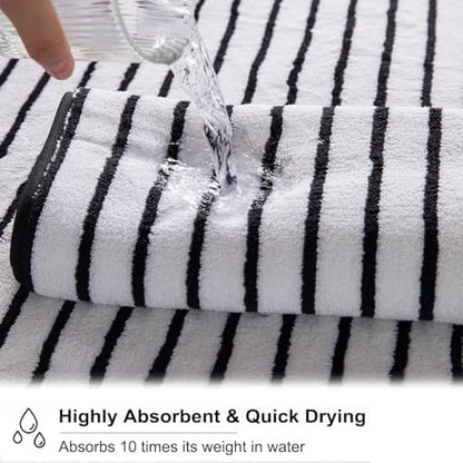 4 Pcs Black White Cabana Stripe Large Bath Towels Oversized Bath Sheet Super Soft Breathable Jumbo Bathroom Towels Highly Absorbent Shower Towel Quick Dry Beach Chair Towel Spa Gym Hotel Towel Set