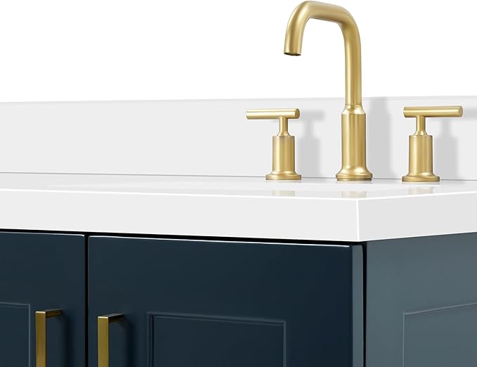 ARIEL Taylor 66-inch Bathroom Vanity with Sink,Solid Wood, 1.5-inch Pure White Quartz Countertop, Double Rectangular Porcelain Sink, 4 Soft Closing Doors, 5 Dovetail Drawers, Midnight Blue