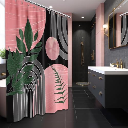 Black and Pink Extra Long Shower Curtain, Tall 72X84 in, Mid Century