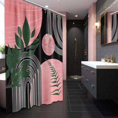 Black and Pink Extra Long Shower Curtain, Tall 72X84 in, Mid Century