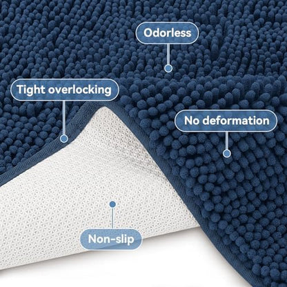 Bcoimo Bath Rug Mat,Chenille Extra Soft Navy Long Bathroom Runner Floor Rug