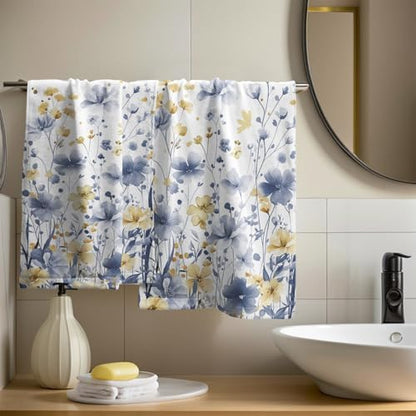 Blue Floral Hand Towels 14x28 Inch Grey Yellow Watercolor Flower Absorbent Microfiber Soft Dish Washing Cloth Face Tea Towel for Home Hotel Gym Laundry Room Kitchen Bathroom Decor
