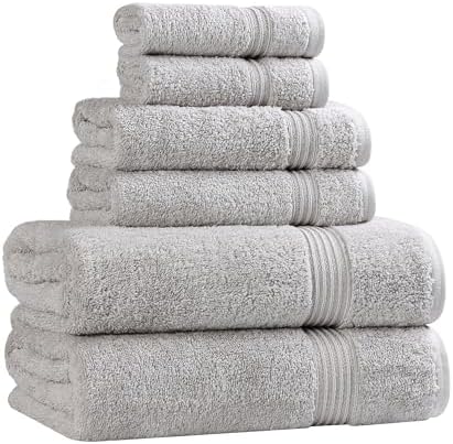 Superior Egyptian Cotton Towel Set, 6-Piece, Bathroom Essentials, Long Staple Combed Cotton, Absorbent, Fast Drying, Silver