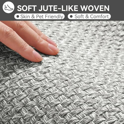 YDKGL Non Slip Bath Mat Bathroom Rugs, Soft Jute-Like Ultra Thin Bath Mats, Rubber Backing Super Absorbent Quick Dry Bath Rug Shower Mat Fit Under Door Bathroom Floor, Machine Washable, Gray 16" x 24"