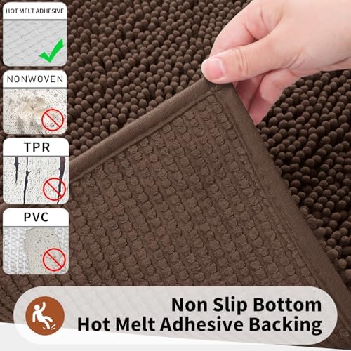 Yimobra Toilet Rugs U Shaped Washable - 24"x20" Non Slip Plush Contour Bath Rugs for Toilet - Super Soft Absorbent Quick Dry Toilet Mats for Bathroom,Brown