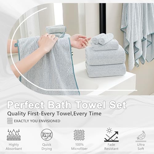 4 Piece Bath Towel Set 35"x70"Oversized Bath Towel for Bathroom Ultra Soft Fluffy Extra Large Bath Sheet Luxury Premium Bathroom Towel Highly Absorbent Quick Dry Shower Towel for Hotel Spa,Lake Blue