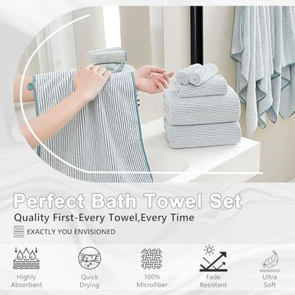 4 Piece Bath Towel Set 35"x70"Oversized Bath Towel for Bathroom Ultra Soft Fluffy Extra Large Bath Sheet Luxury Premium Bathroom Towel Highly Absorbent Quick Dry Shower Towel for Hotel Spa,Lake Blue
