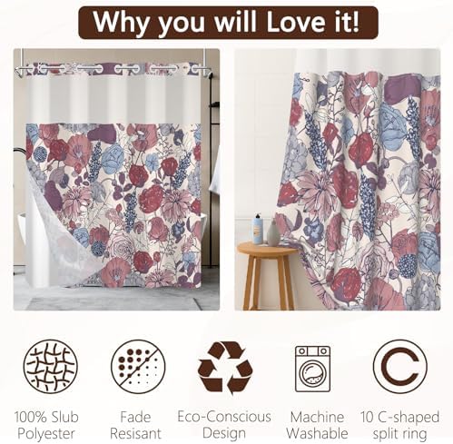 No Hook Shower Curtain with Snap-in Liner 71x74 Inch