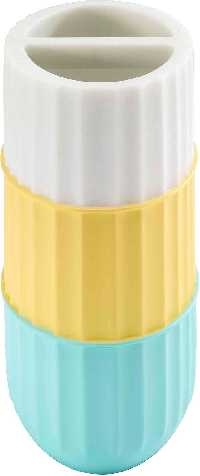 IZOD - Bathroom Set, 4pc Countertop Accessories, Tumbler, Toothbrush Holder, Soap Dish & Lotion Pump, Striped Resin Decor, Dorm Room Essentials (Clubhouse Collection, Aqua)