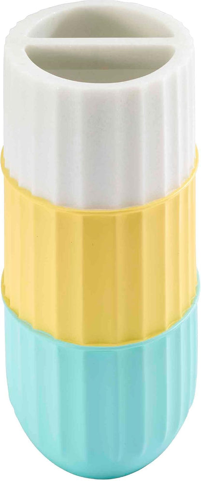 IZOD - Bathroom Set, 4pc Countertop Accessories, Tumbler, Toothbrush Holder, Soap Dish & Lotion Pump, Striped Resin Decor, Dorm Room Essentials (Clubhouse Collection, Aqua)