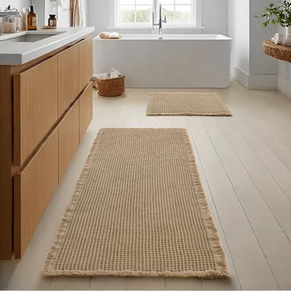JIUZHEN Set of 2 Waffle Bathroom Rugs Non Slip Bath Mats, 16"x24"+24"x60"