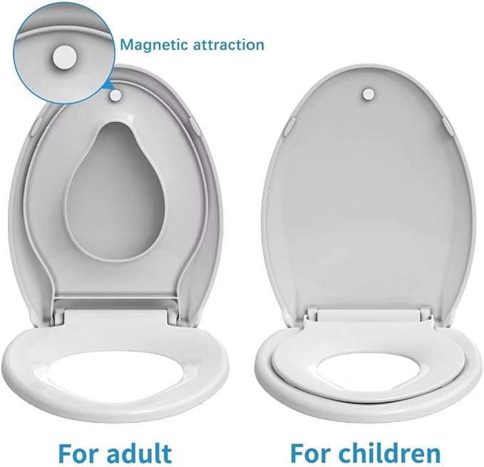 19" Elongated Toilet Seat for Adult and Child, Built-In Potty Training with Soft Quiet Close Non-Slip Design, Magnetic Children's Seat and Cover, Pink Color, Easy Installation