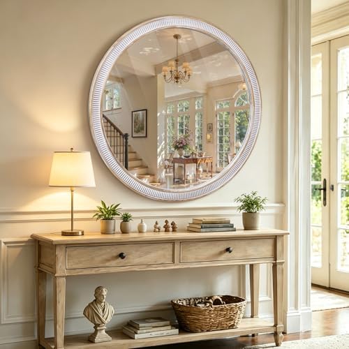 30 Inch Round Mirror, Rustic Farmhouse Circle Mirrors for Wall Decor
