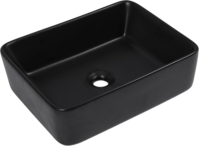 Logmey 19x15 Inch Black Vessel Sink | For RV Bathroom Rectangle Porcelain Ceramic Modern Countertop Above Counter Bathroom Large Vanity Art Basin