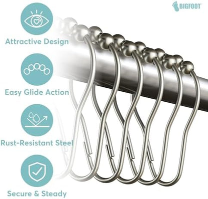 BigFoot Shower Curtain Hooks, Stainless Steel, Rust-Resistant, Easy Install