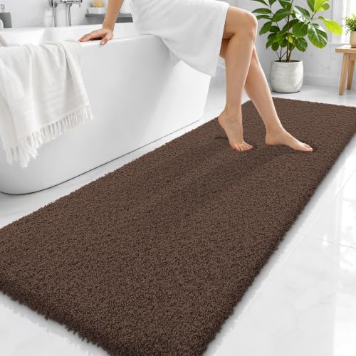 OLANLY Microfiber Bathroom Runner Rugs 70x24, Ultra Soft Bath Mat, Brown