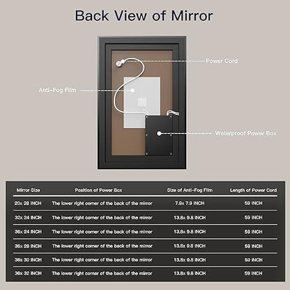 ISKM 32x24 Framed LED Bathroom Mirror, Dimmable Front & Backlit, Anti-Fog