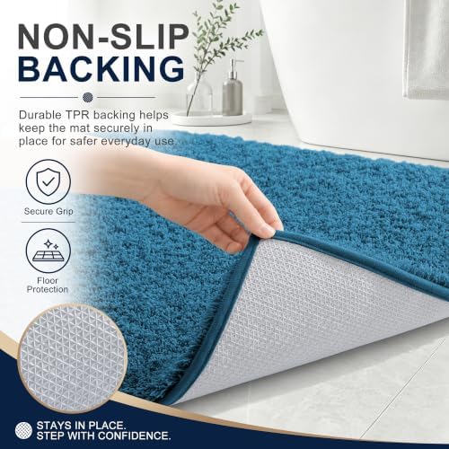 OLANLY Microfiber Bathroom Rugs 36x24, Ultra Soft Bath Mat, Peacock Blue