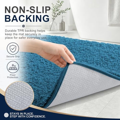 OLANLY Microfiber Bathroom Rugs 30x20, Ultra Soft Bath Mat, Peacock Blue