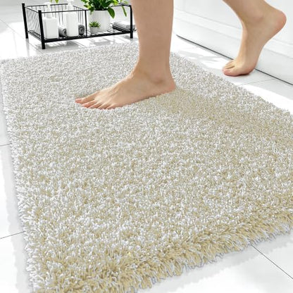 OLANLY Microfiber Bathroom Rugs 34x21, Quick Dry Bath Mat, Sand and White
