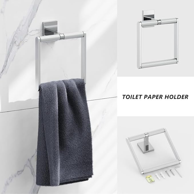 Bathroom Hardware Set 4 Piece Brushed Nickel/Brushed Gold Bathroom Accessories Set Including 24" Hand Towel Bars, Toilet Paper Holders, Towel Rings, Robe Towel Hooks (4pcs, Brushed Gold)