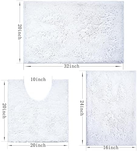 Bathroom Rugs Sets 3 Piece Non Slip,Bath Rugs with PVC Backing Bath Carpet,Bathroom Rug Washable,Absorbent,Plush Carpet Mats,Bath Mats for Bedroom, Kitchen,Tub,Home Decor (White)