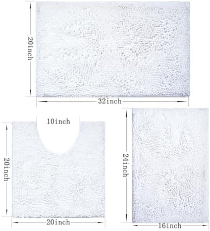 Bathroom Rugs Sets 3 Piece Non Slip,Bath Rugs with PVC Backing Bath Carpet,Bathroom Rug Washable,Absorbent,Plush Carpet Mats,Bath Mats for Bedroom, Kitchen,Tub,Home Decor (White)