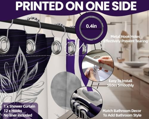 Dark Purple and Grey Shower Curtain, 72x72 in, Mid Century Modern Plum