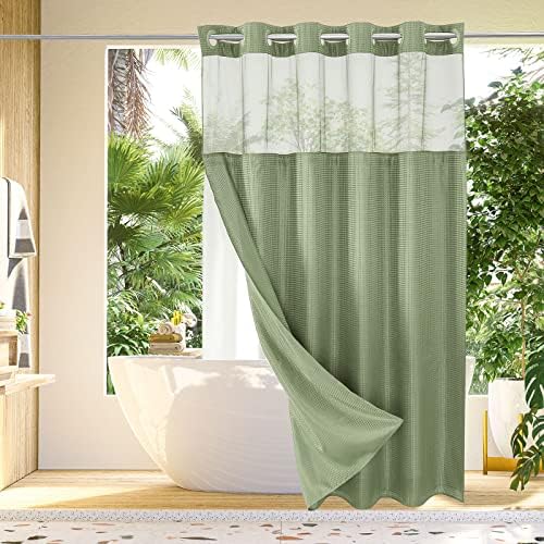 Gibelle No Hook Cloth Green Shower Curtain with Liner, 72x74