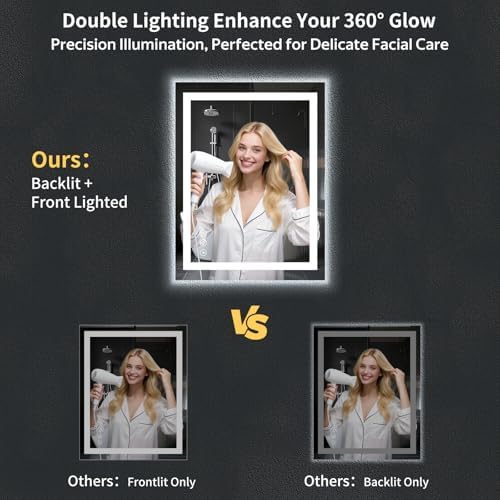 24"x30" LED Bathroom Mirror with Lights, Anti-Fog, Backlit+Frontlit