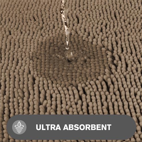 Taupe Bathroom Rugs – Absorbent and Washable Bath Mat, Non-Slip, Thick Soft Chenille Bath Rugs for Bathroom Floor, Shower, Sink - 26" x 44"