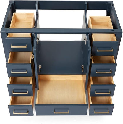 ARIEL Cambridge 42-inch Bathroom Vanity Base Cabinet,Solid Wood, 2 Soft Closing Doors, 9 Dovetail Drawers, Midnight Blue
